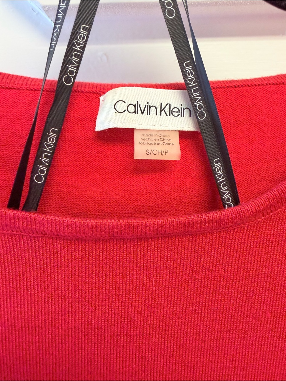 Calvin Klein Red Long-Sleeve A-Line Dress with Tiered Sheer Cuffs - Picture 3 of 6